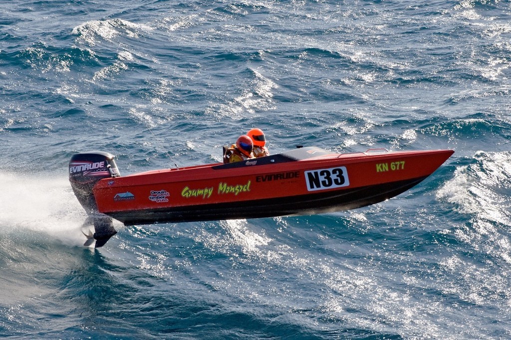 They deserve a medal (or admittance to a mental ward?) Peter Jack and Jamie Callan shows what they (and their boat) are made of in rough conditions off Surfers Paradise. - Offshore Gold Coast © Andrew Gricks http://www.andrewgricksphotography.com
